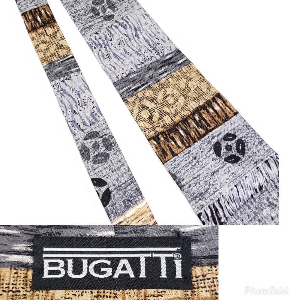 Bugatti abstract geometric print grey tan silk tie